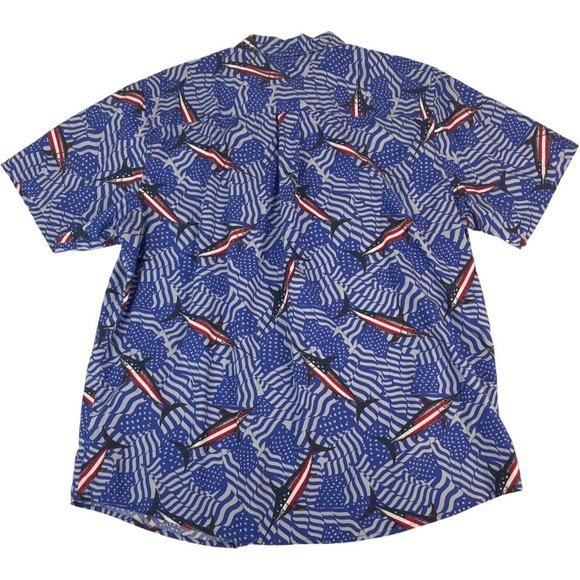 Magellan Outdoors Men's Hawaiian Shirt American Flag Marlin 2XL Red White Blue C - Picture 2 of 7